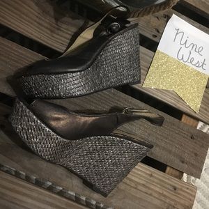Nine West metallic sling back wedges